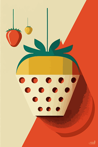 Minimalist strawberry, Bauhaus style, retro colours, vector work, ultra resolution