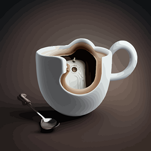 a coffee cup and the white foam in it creates the shape of a lock, vector,2d,flat