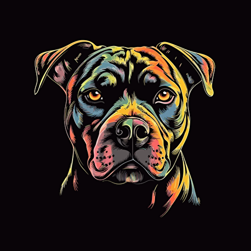 Cute pitbull animed, vector logo, high coloring, black background