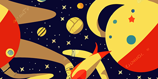 vector cartoon illustration style spacesuits floating on a starry background, paper texture