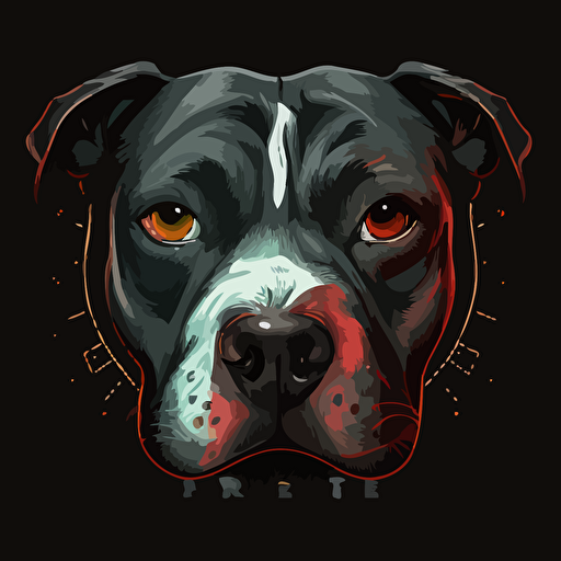 iconic logo of a pitbull with x in eyes, vector, on black bakground