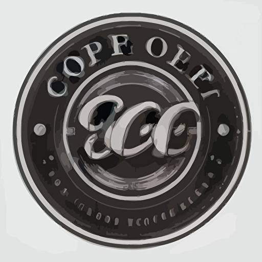 Round Coofee Shop Logo letters, simple black and white, 2d, vectorized