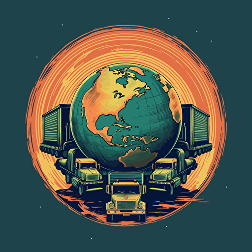 a vector illustration of trucks driving on a globe