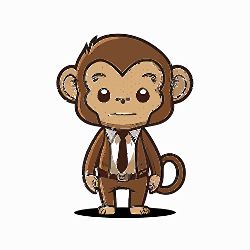 cute monkey in suit with hands in pockets kawaii style, simple, vector, high resolution, minimalistic, white background