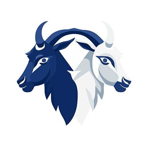 very simple logo for two sports goats, sideview, vector flat, blue colors, PNG, SVG, flat shading, solid white background, mascot, logo, vector illustration, masterwork, 2D, simple, illustrator