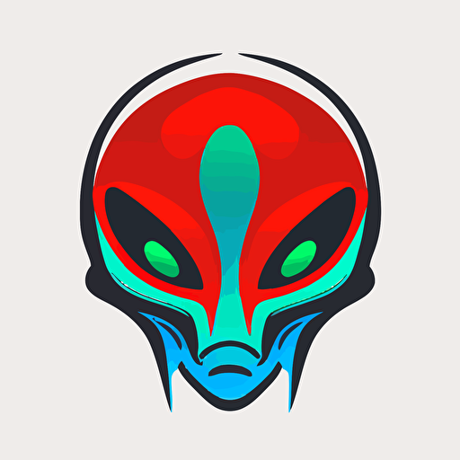 vector logo of an alien head, flat design, svg, minimal, red green blue, branding