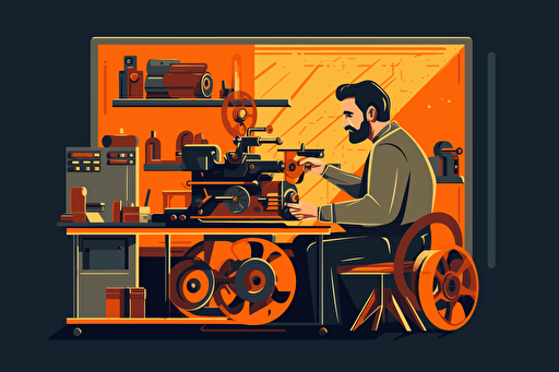 flat vector art style of a man working as a projectionist.