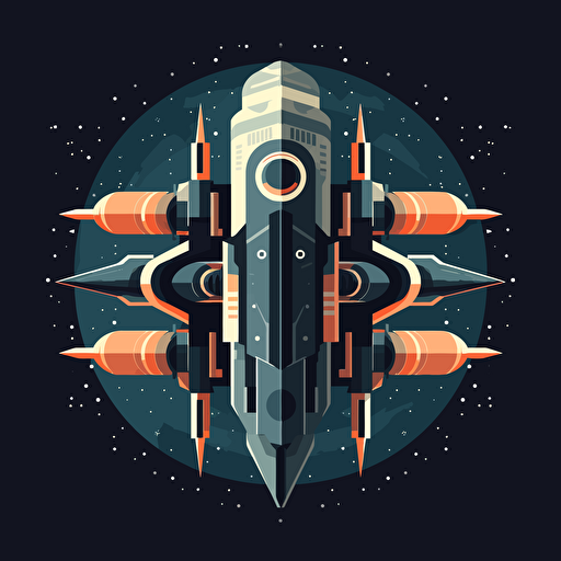 a space ship seen from above with two blasters, vector art, cartoon, Minimalist, background should be solid black