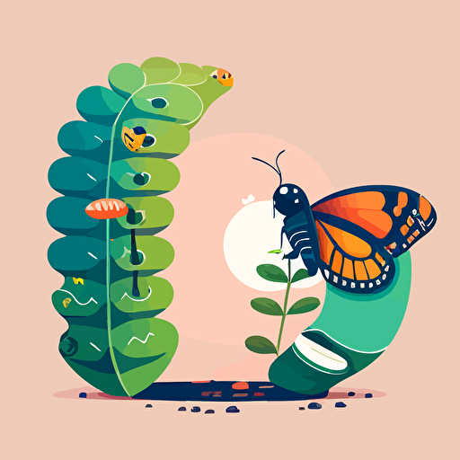 simple vector illustration of process showing caterpillar turns into a beatiful butterfly