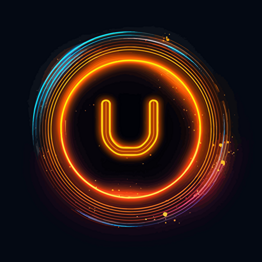 create logo with letters of YOUDJ in orange, blue and yellow neon lights, vector.