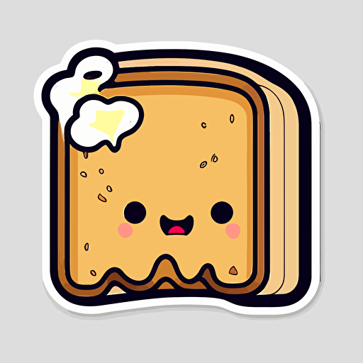 kawaii cute piece of toast buttering itself, sticker, thick outline, 2d, vector