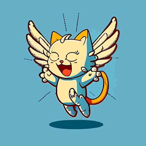 Simplified representation. funny crazy cat with wings. caricature 2D. vector art style. simpsons anime emoji