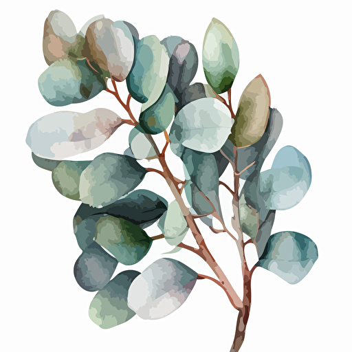 top view, watercolor rustic eucalyptus, vector, white background