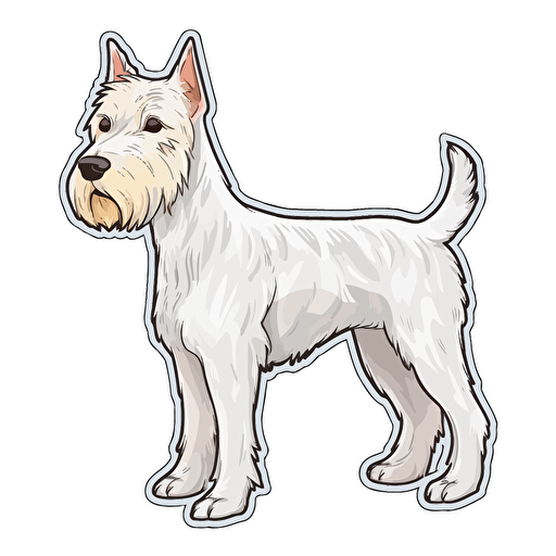 All white Japanese terrier, Sticker, Adorable, Soft Color, Art brut style, Contour, Vector, White Background, Detaile