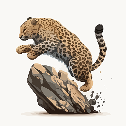 Cute teen leopard vector jumping from a rock on a white background