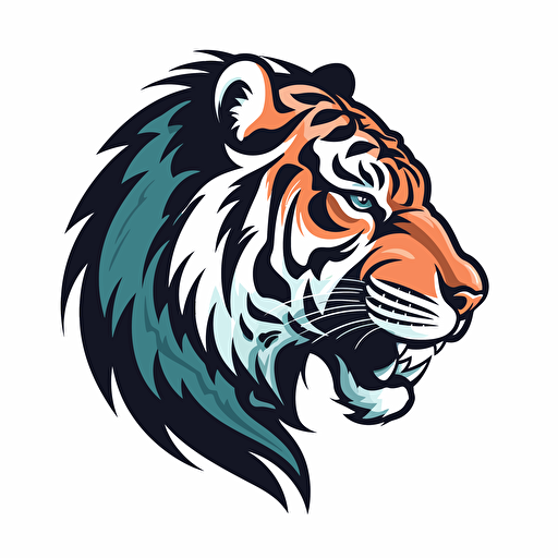 left profile of tiger, scary logo, 5 colors, vector, black outline