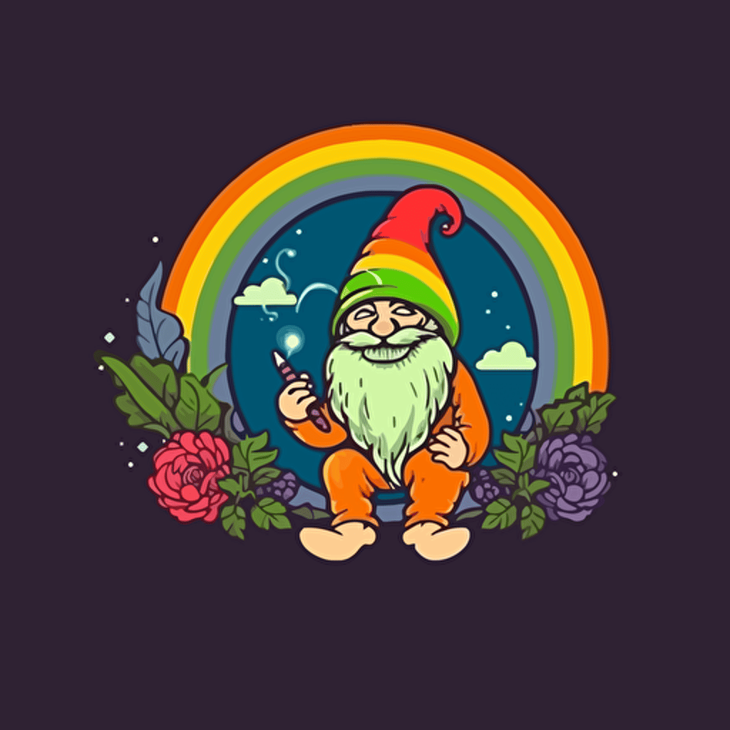 duende comiendo hongos fumando marihuana trebol arcoiris logo vector
