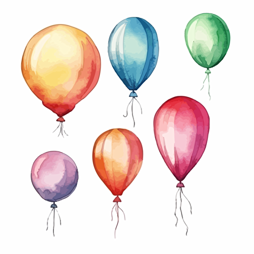 set of balloons, detailed, cartoon style, 2d watercolor clipart vector, creative and imaginative, hd, white background