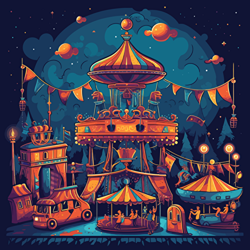 vector illustration of a fairground at night
