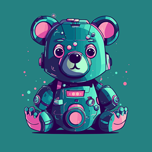 robotic bear homeage, flat vector, artificial intelligence,cartoon, design blue, pink, green, ar 16:9