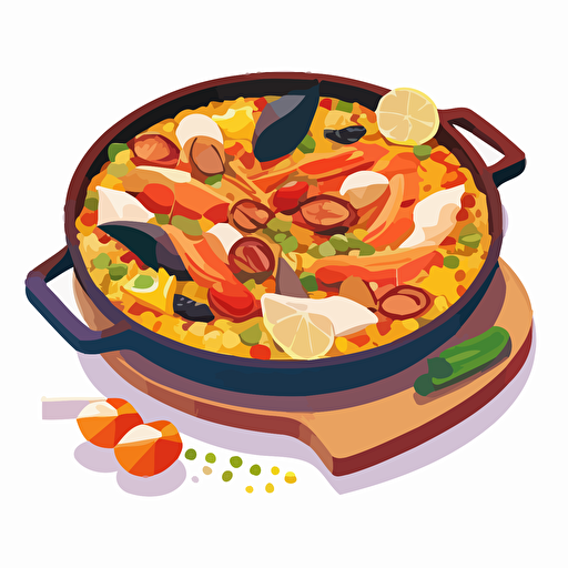 cartoonish illustration of paella, vector illustration, white background