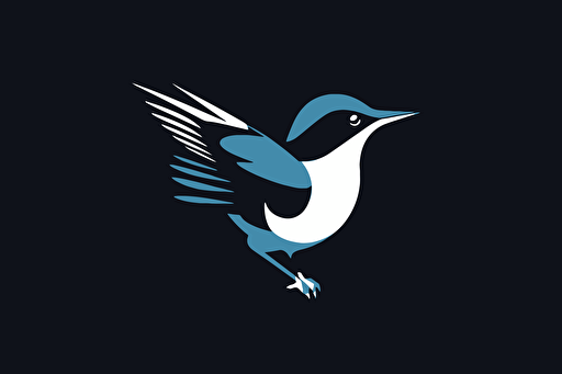a swift bird carries a camera with its feet, vector logo, minimalist, simple, two color, blue, white, black