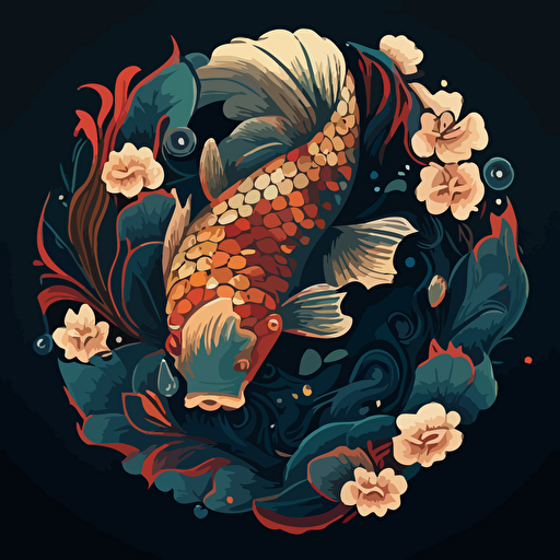 fish koi fan art , vector art , digital art , neotraditional
