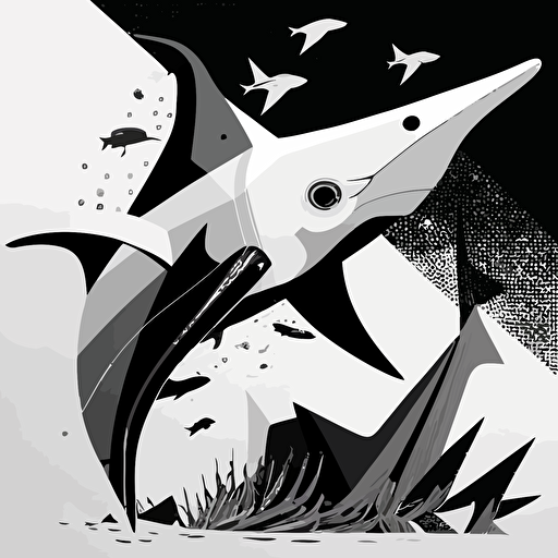 combine a pterodactyl and a dolphin. vector. black and white. detailed. style of paul rand.