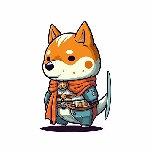 left side profile shot, cartoon 2d, Shiba Inu knight outfit, standing, gummy colors, Vector illustration, white background