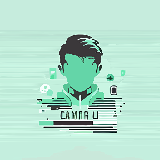 flat vector logo of computer, programmer, coding, minimal, mint green