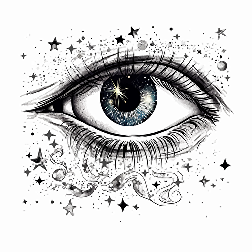 Stars and Moon in the eye vector drawing white background