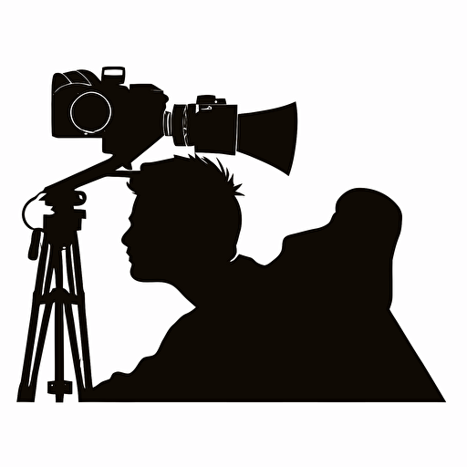 silhouette of filmmaker, simple, white background, vector style