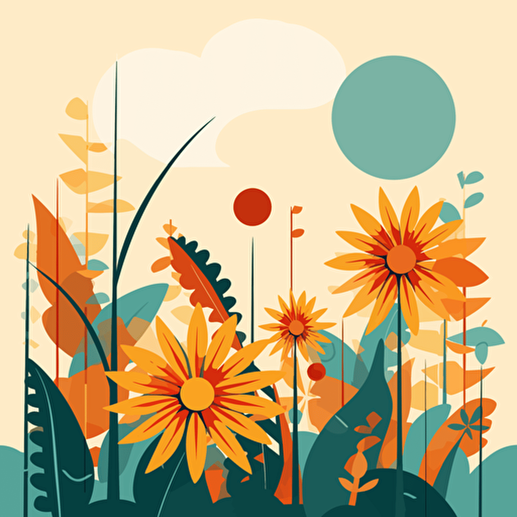 retro summer vibes vector design with flowers, simple