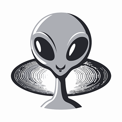 grey alien, vector logo, vector art, emblem, simple cartoon, 2d, no text, white background