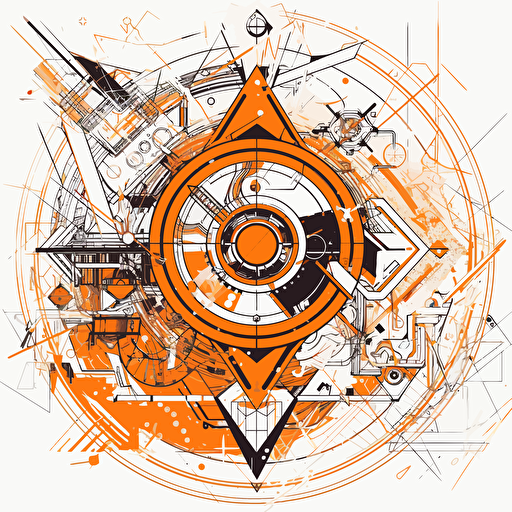 2D vector Time in geometry cyberpunk style. Colors: orange & white background