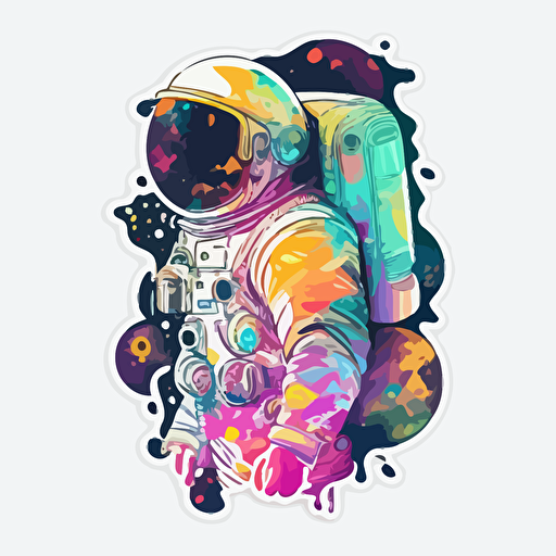 spaceman, Sticker, Pastel, Digital Art, Contour, Vector, White Background, Detailed