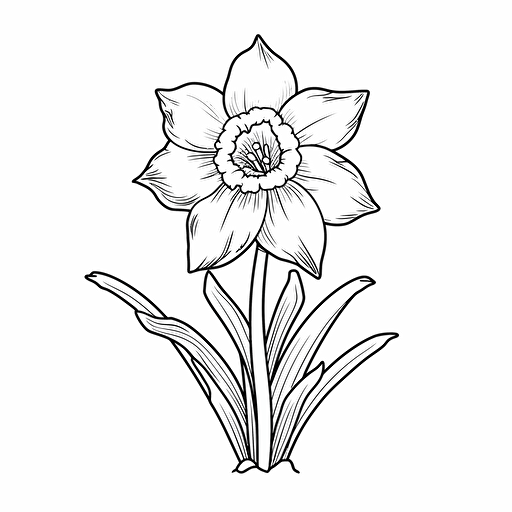 Daffodil ignorant style No Shadow. Cartoon. Coloring page. Vector. Simple.