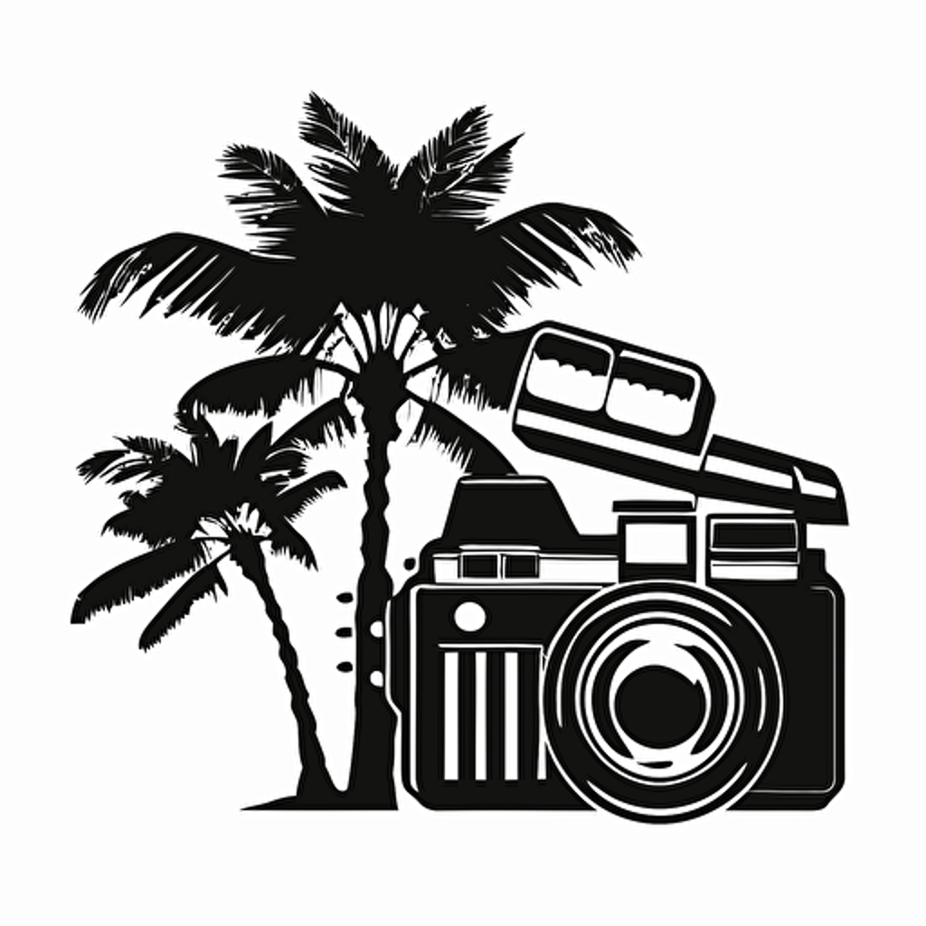 iconic logo of camera and palm tree, black vector, on white background