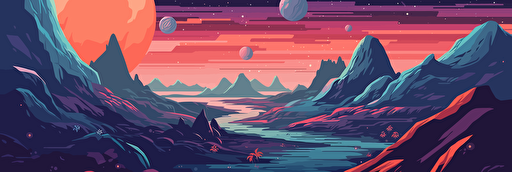beatiful background of explorations space sifi creations, flat vector style, photoshop 2D