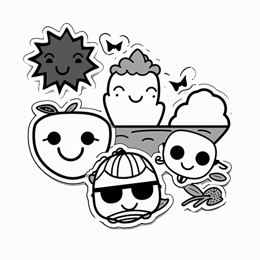 a cute summer sticker, childish cartoon vector in black ink with white background