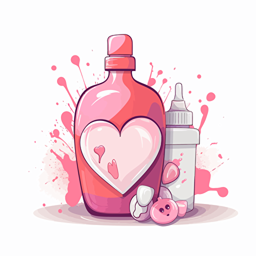 cute, artsy, pink and white, vector, white background, bottle of glue with a heart on the label