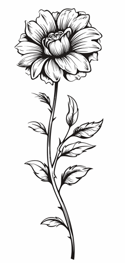 2d single flower black outline transparent background vector