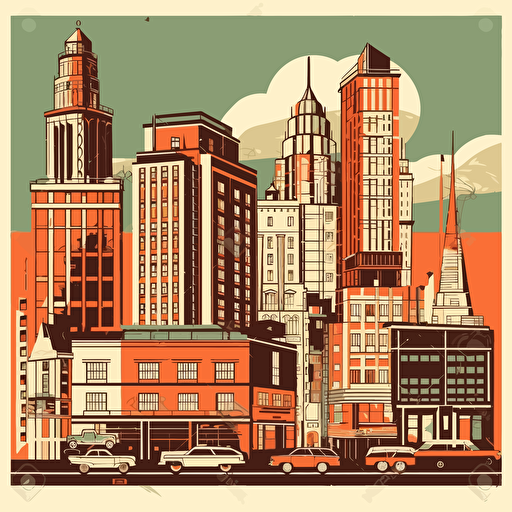 art deco city , vector style, architectural, poster