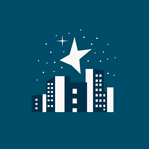 create a minimalistic real estate using buildings and a star, minimal, modern, simple, clean, vector, blue