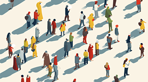 isometric cartoon vector image of many people staying on the floor. Those people have shadows.