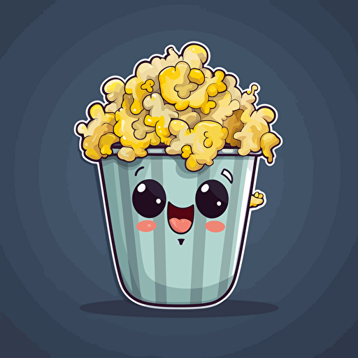 sticker design, super cute pixar tub of popcorn, vector