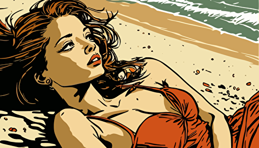 attractive girl laying on the beach, cartoon, vector