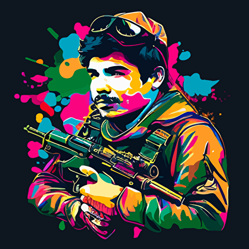 chapo guzman colorido con ak47 en vector