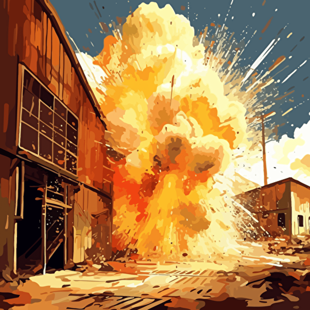 explosion in a paint factory, vector art