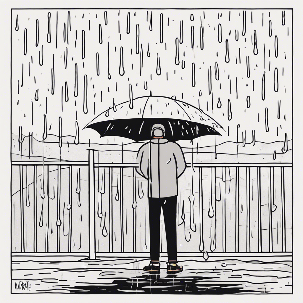 raining on a person, illustration in the style of Matt Blease, illustration, flat, simple, vector